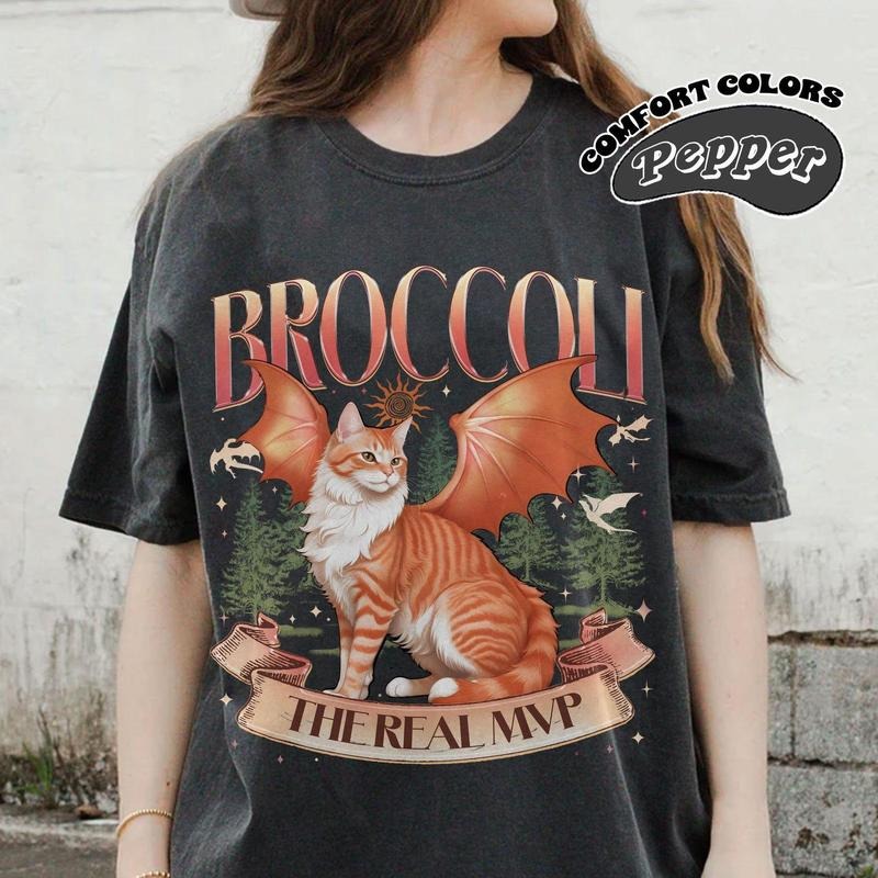 Broccoli The Real Mvp Shirt, Onyx Storm , Fourth Wing Merch, Quest Squad , Broccoli The CatShirt