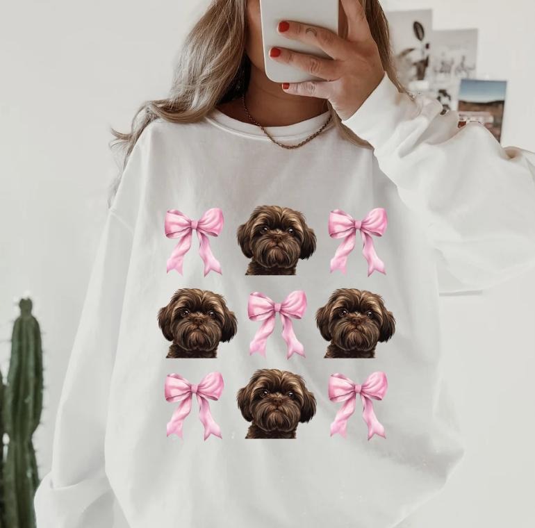 Brown Shitzu pink bows Sweatshirt, Christmas Graphic Sweatshirt for Men and Women - Pullover, Comfortable