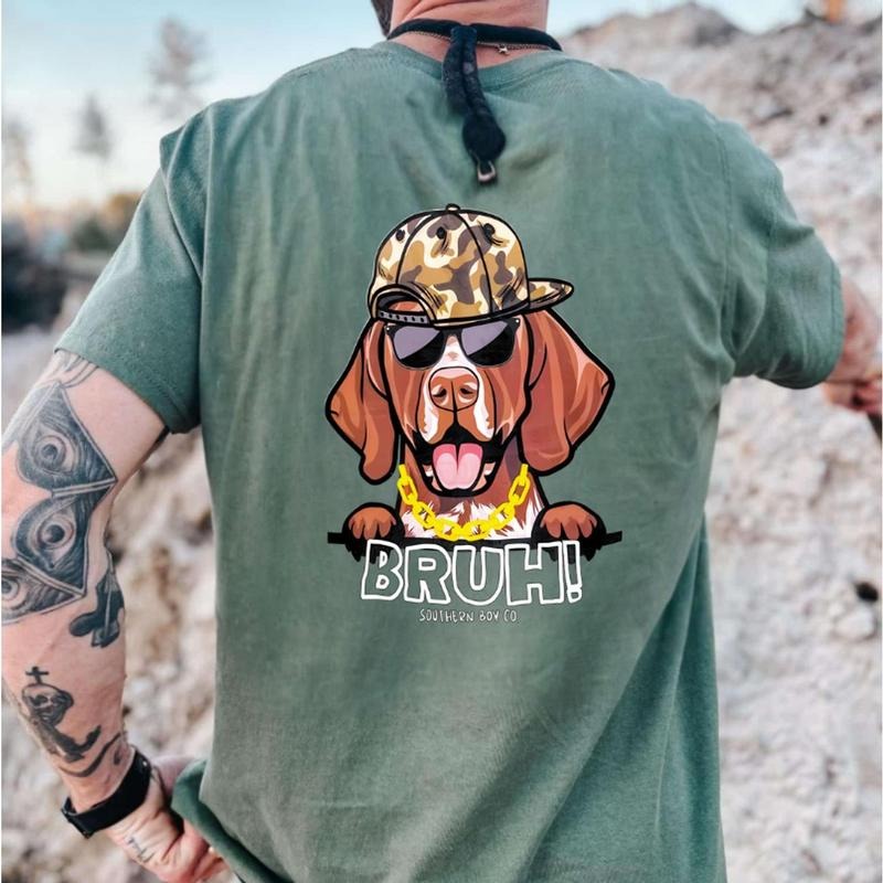 Bruh GSP Dog Tee, Funny Hunting Dog Shirt, Short Sleeve Graphic Tee, German Shorthair Style 0T70T