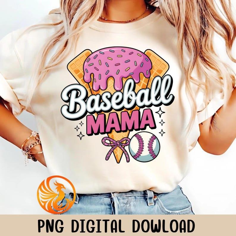 Brushstroke Baseball Drip Tee, Coquette Mama Print, Stylish Sport Fashion