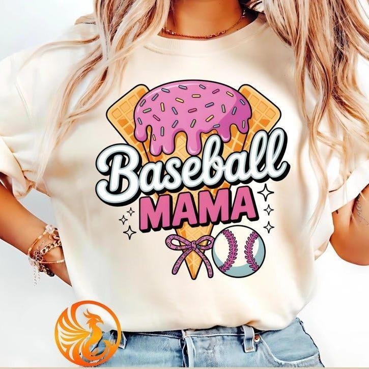 Brushstroke Baseball Drip Tee, Coquette Mama Print, Stylish Sport Fashion, Womenswear Top shirts