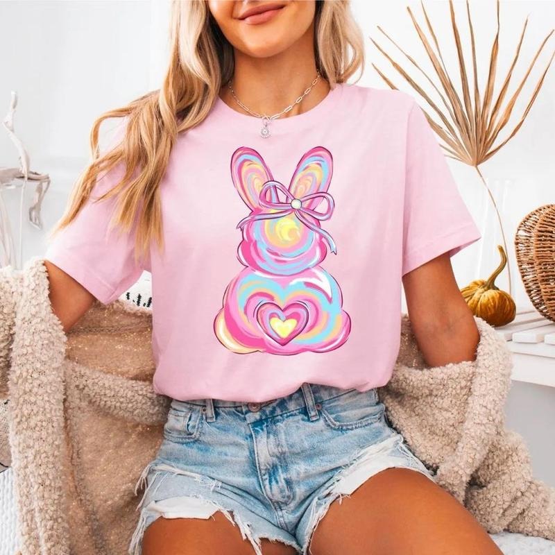 Brushstroke Easter Bunny Sweatshirt, Easter Bunny Coquette Bow Tee, Easter Vibes Sweatshirt, Happy Easter Day Tee, Easter Holiday Sweatshirt