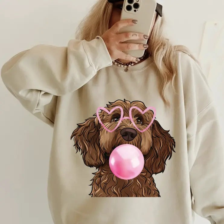 Bubblegum Chocolate Goldendoodle Crewneck ~ Sweatshirt Unisex Apparel Relaxed Fit Printed in the USA Clothing Womenswear Casual and Comfortable Hoodie