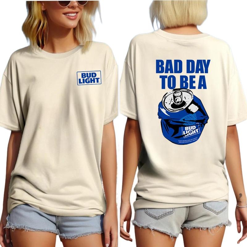 Bud Light Graphic Tees for Men, Cool Cotton Shirt with Funny Bad Day to Be a Beer Design, Trendy Casual Apparel Gift
