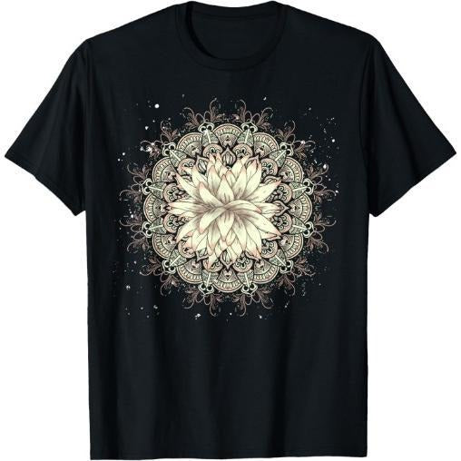 Buddhist Flower Blossom Prana Art Spiritual Lotus Mandala T-Shirt Made in USA