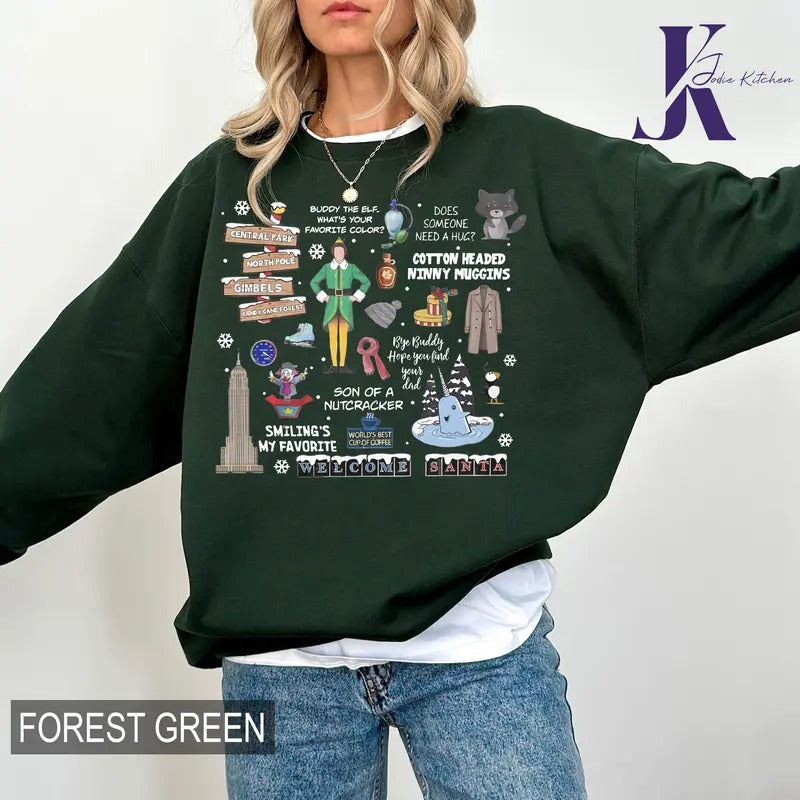 Buddy Elf Holiday Guide Sweatshirt, Christmas Elf Movie Sweater, Christmas Movie Sweater, Funny Xmas Christmas Movie Tee Shirt, Funny Holiday Shirt