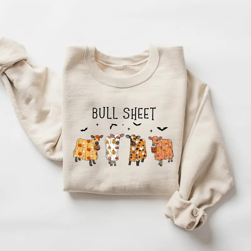 Bull Sheet Sweatshirt, Ghost Cows Halloween Shirt, Spooky Cow Halloween Shirt, Western Halloween Shirt, Cow Lover Gift, Funny Halloween Cow Sweatshirt, Halloween Gift Shirt