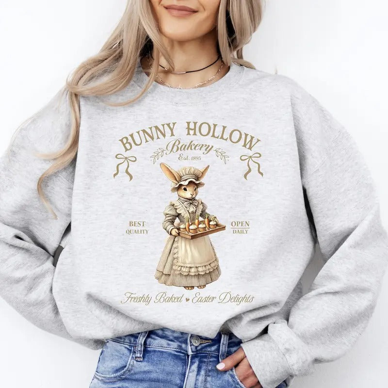 Bunny Hollow Bakery, Adorable, Easter, Bunny, Jesus, Rabbit, Holiday Sweatshirt, Crew Neck, Women's, Crewneck