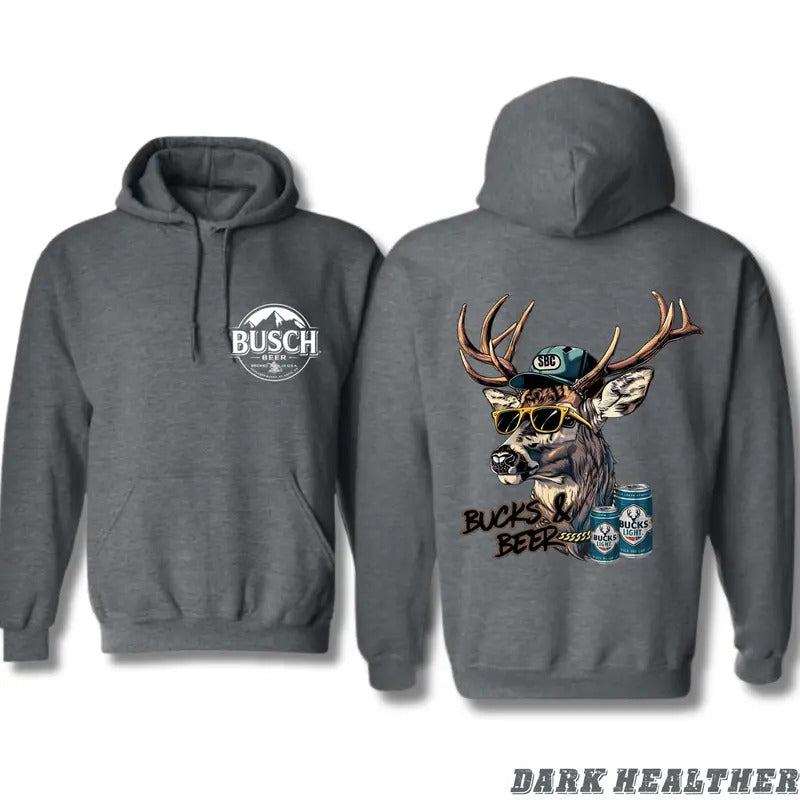 Busch Hoodie - Bold Buck and Beer Graphic Design, Men's Winter Sweatshirt - Pullover, Tops
