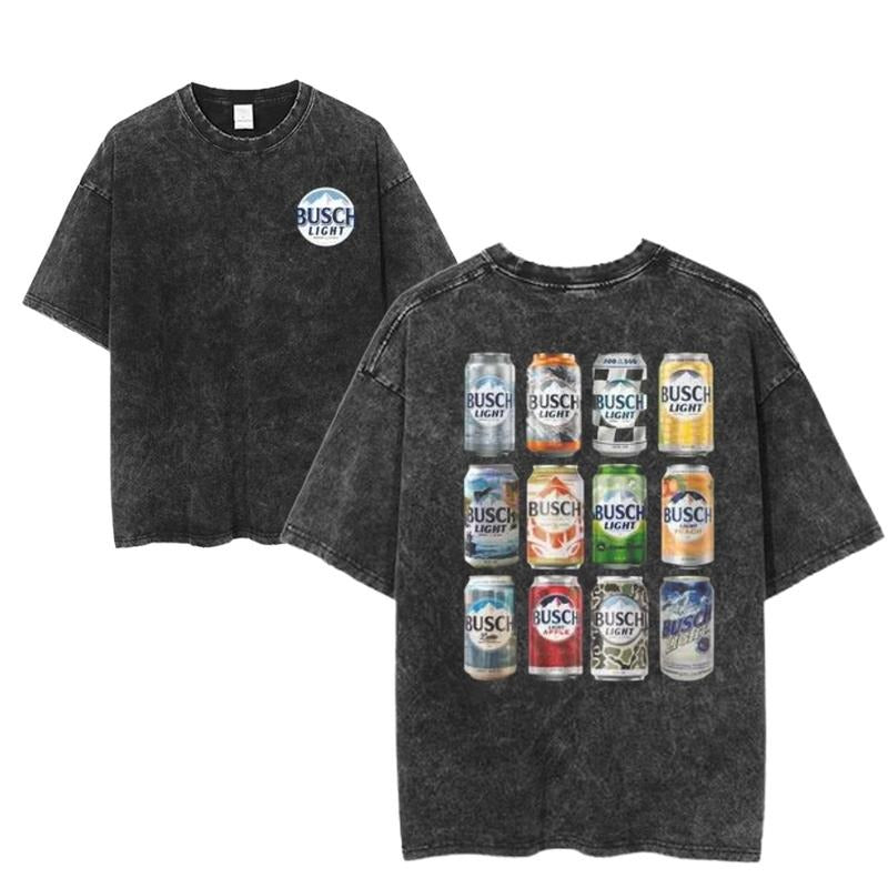 Busch Light Beer Cans Graphic Tee, 12 Pack Variety Beer Shirt, Funny Drinking Shirt, Summer Party Style, Unisex Menswear Womenswear Top
