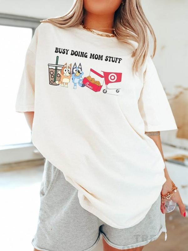 Busy Doing Mom Stuff TShirt, Funny Momma TShirt, Blu Mom TShirt, Oversized Mama Shirt, Iced Coffee Mom, Gift For Mom, Shopping Mama Gift, Trendy Mama tshirt