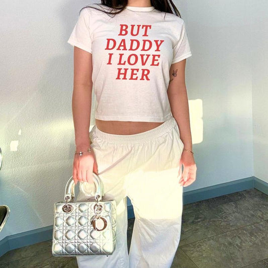 But Daddy I love Her Pride Baby Tee Y2K Baby Tee Clowncore Baby Tee lgbt Queer Shirt Bisexual Pride Shirt Pansexual Baby Tee 2000s Shirt