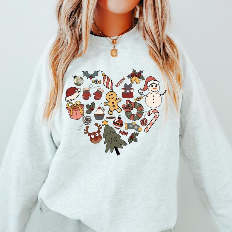 CHRISTMAS HEART DOODLES CREWNECK (Crewneck Sweatshirt, Unisex Fit, Causal Sweatshirt for Christmas, Christmas Holiday Sweatshirt) Womenswear Hoodie