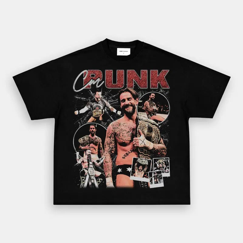 CM PUNK TEE, Wrestling Graphic Tee, Sports T-shirt, Athlete Shirt, Wrestling Gift, Fitness Tee Crewneck Clothing Cotton Menswear