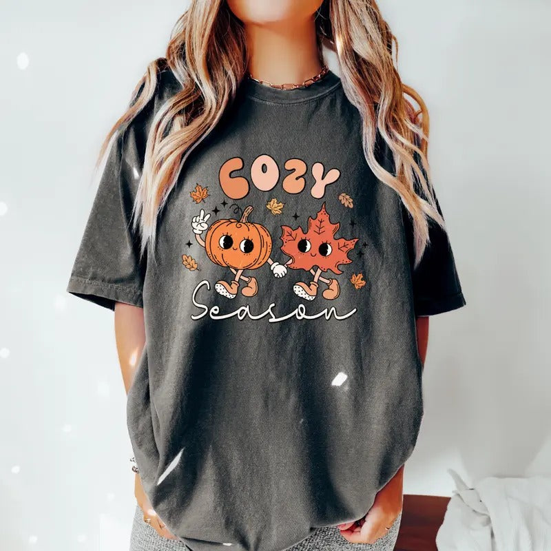 COZY SEASON SHIRT (COMFORT COLORS T-SHIRT, CAUSAL SHIRT UNISEX, FALL CLOTHING, GRAPHIC APPAREL) Cotton Fabric