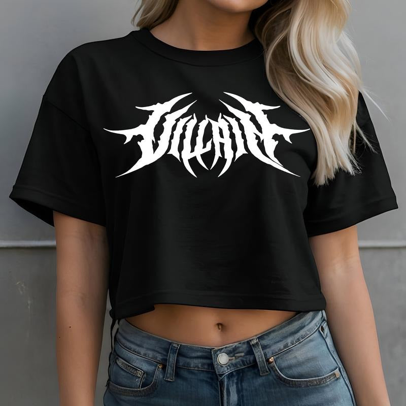 CROP TOP - Villain Metal Font Graphic Tee Alternative Streetwear Punk Clothing Women