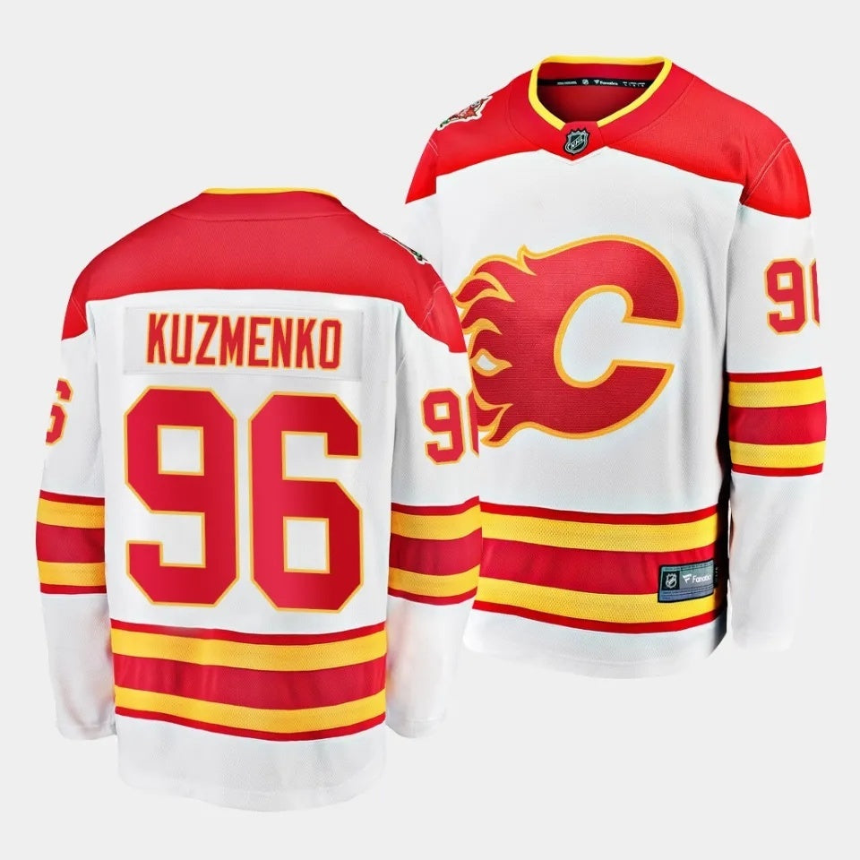 Calgary Flames #96 Andrei Kuzmenko Away White Jersey