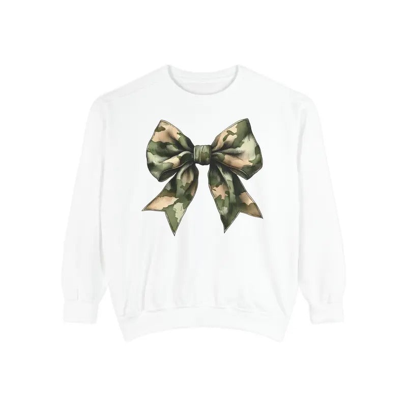 Camo Bow Sweatshirt Comfort Colors, Hunting Sweater Womenswear Crewneck