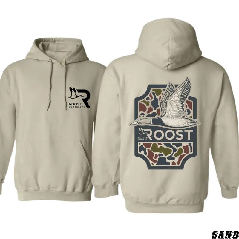 Camo Duck Design Roost Waterfowl Hoodie for Hunting Enthusiasts, Perfect for Waterfowl Lovers and Outdoor Adventures - Sweaters, Menswear