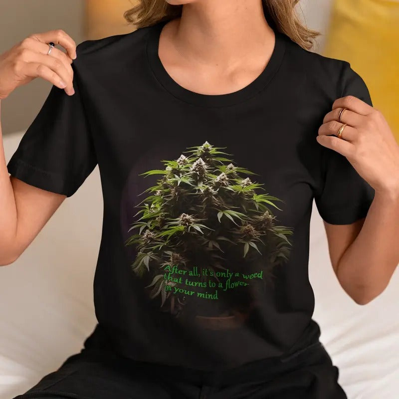 Cannabis Bud Bush Graphic T Shirt Pot Plant In Full Bloom Gift For Pot Head