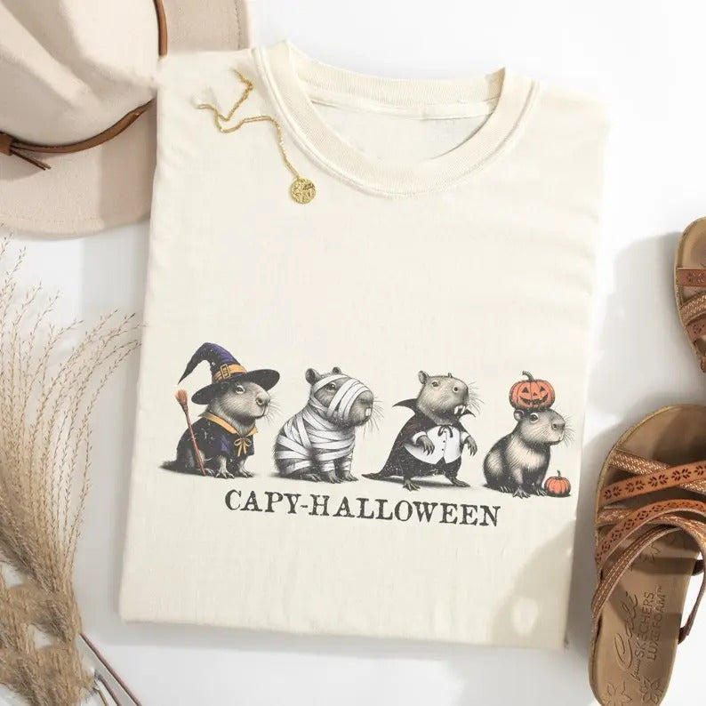 Capy Halloween Shirt, Cute Fall Shirt, Womens Halloween Shirt, Cute Capy Fall Shirt, Spooky Season Shirt, Gift For...