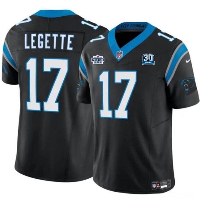 Carolina Panthers #17 Xavier Legette Black 2024 With Dradt Patch And 30th