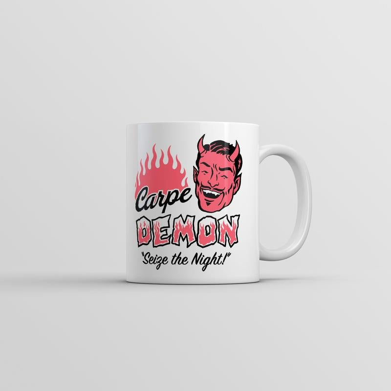 Carpe Demon Mug Funny Sarcastic Halloween Graphic Novelty Coffee Cup-11oz Funny Coffee Mugs Ceramic Printed Drinkware Cup