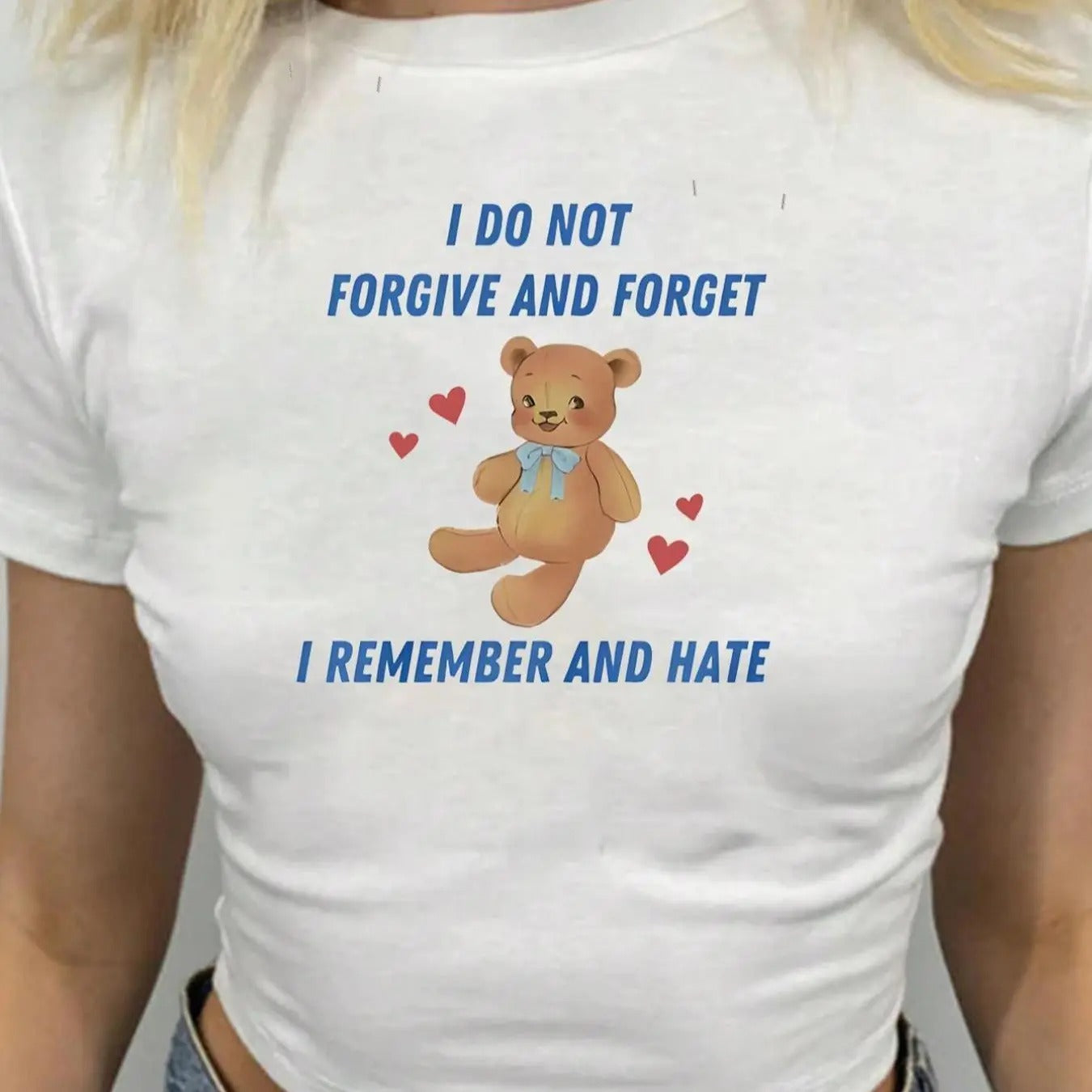 Women's Plain / Cartoon Bear & Letter Print Round Neck Crop Tee, Fashion Casual Short Sleeve Crew Neck T-shirt for Daily Holiday Vacation Outdoor Wear, Ladies Clothes for Summer