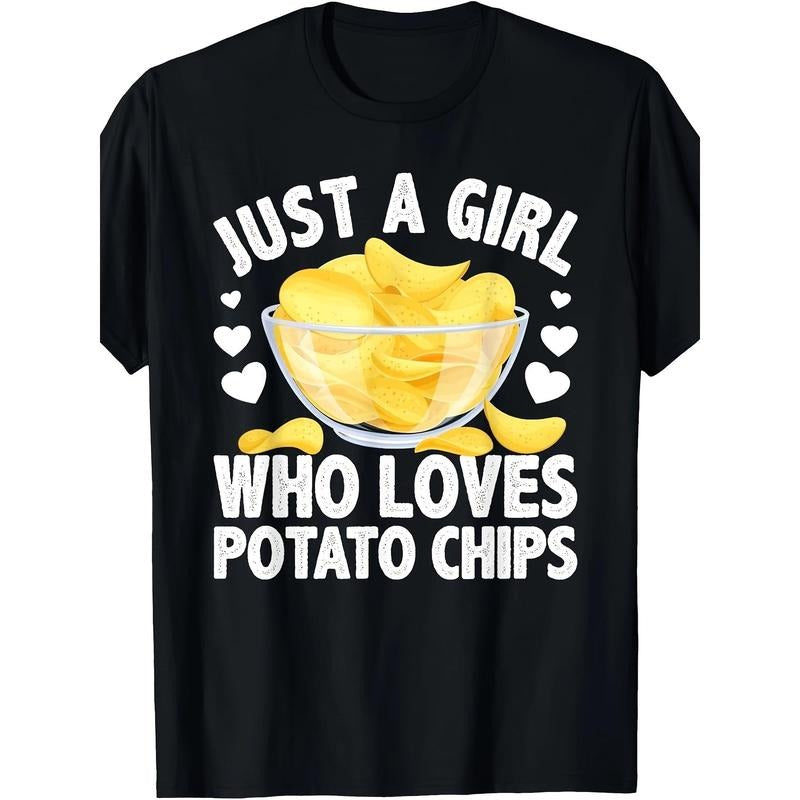 Casual Cotton T-Shirt with Unique Potato Chips Design - Soft & Breathable, Short Sleeve Crew Neck Tee for Men and Women, Machine Washable, Perfect for All Seasons Made in USA