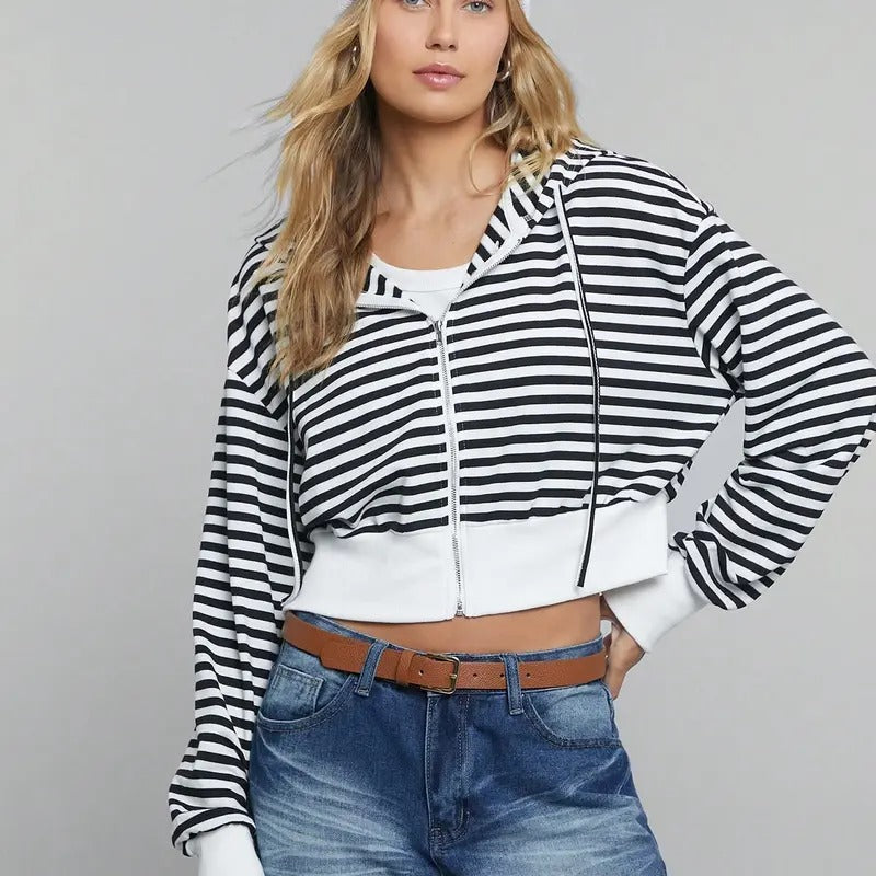 Casual Long Sleeve Zip Up Cropped Hoodie Sweatshirts