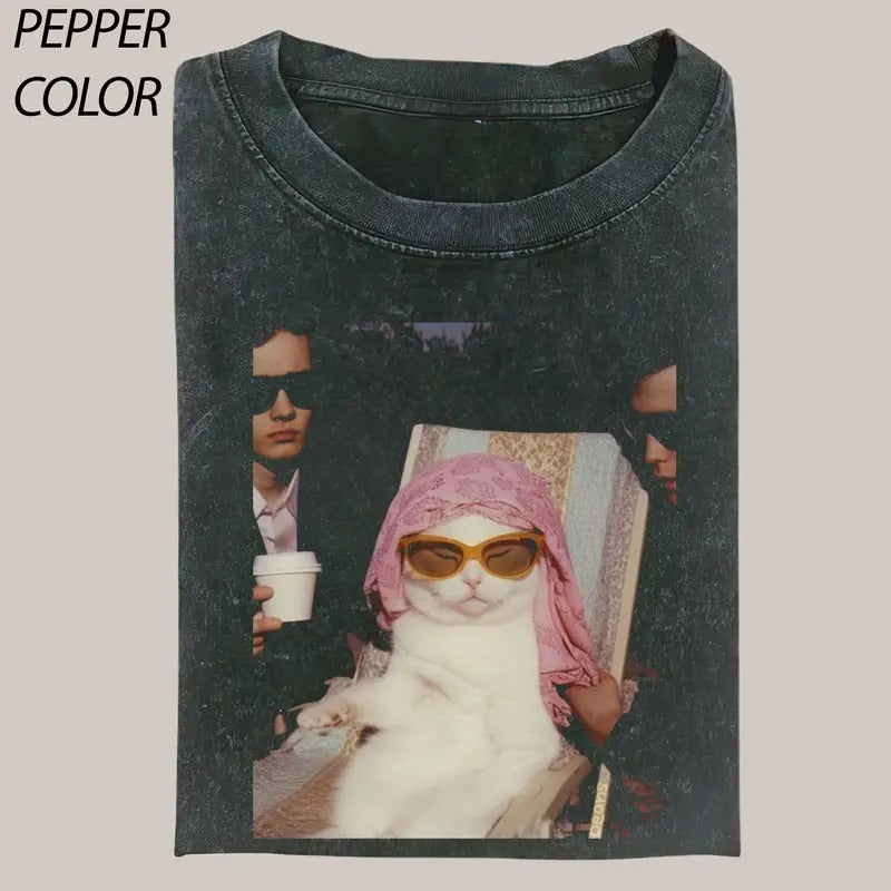 Cat Girl time T-Shirt T-Shirt, Cat Love - cute Vintage Graphic Tee, Funny Cat Shirt, Women's T-shirts Streetwear Top Cotton