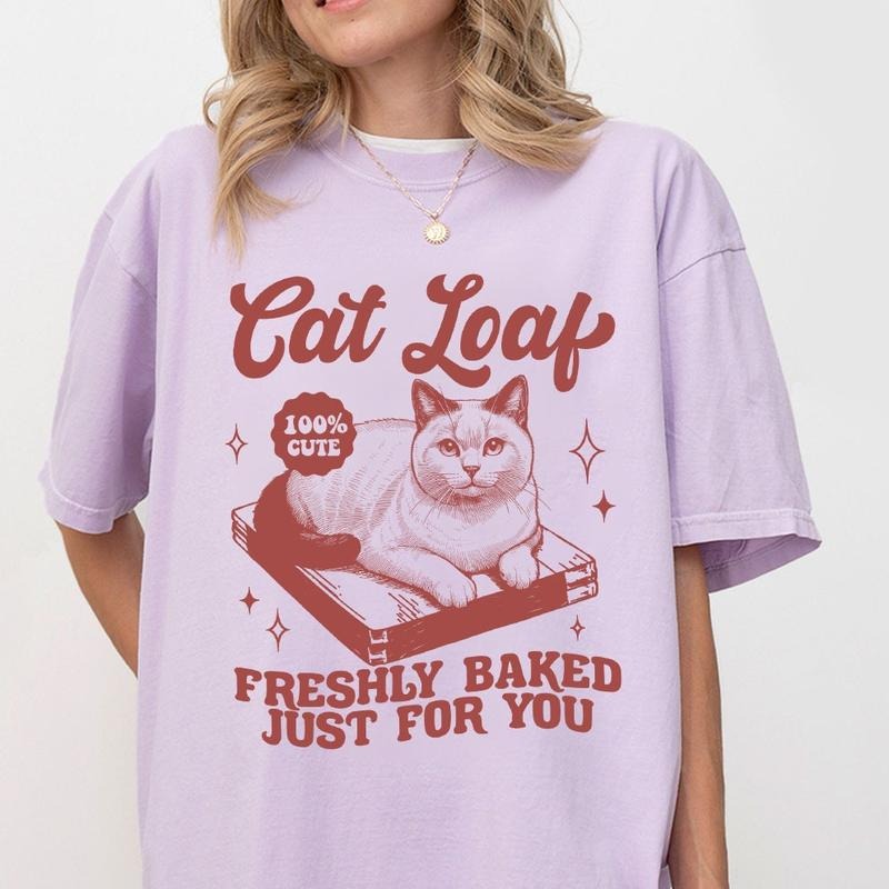 Cat Loaf Shirt, Funny Shirt For Women, Cat Lover Shirts, Gift For Her, Trendy Retro Tshirts, Cat Lover Graphic Tees, Funny Meme Cat T-shirt, Cat Mom Tees, Women's Tops, Shirt For Cat Lover, Women Shirt