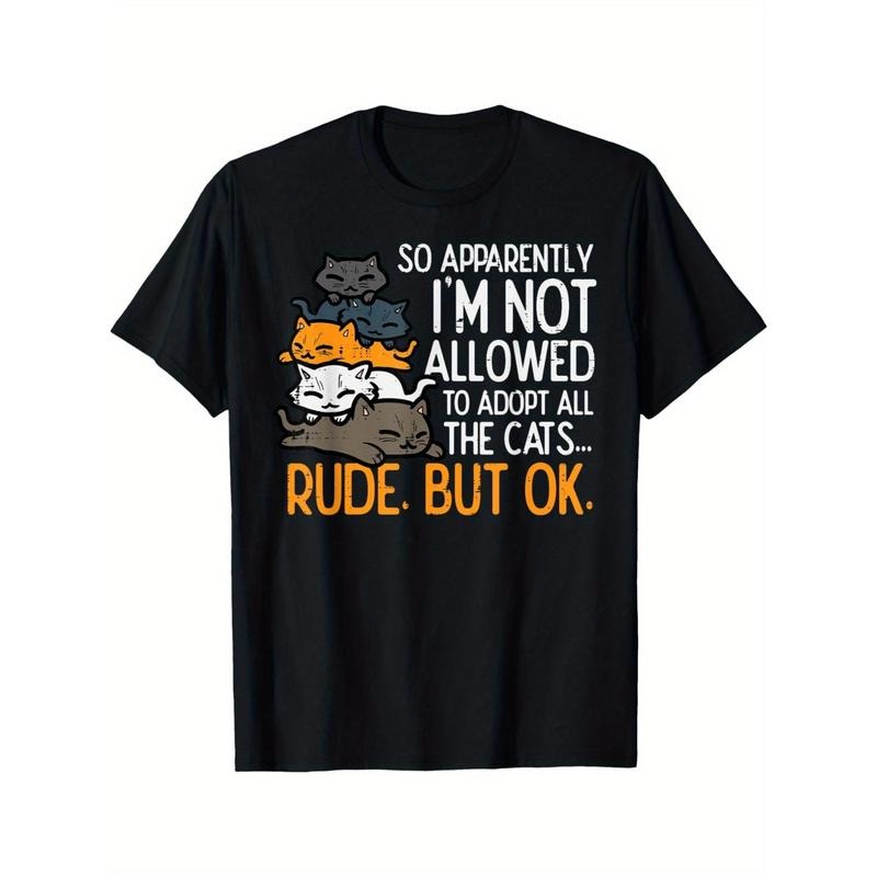 Cat Lover's Delight: Cotton T-Shirt with Funny 'I'm Not Allowed to Adopt All Cats' Print - Casual Round Neck, Short Sleeve Tee for Men & Women made in usa