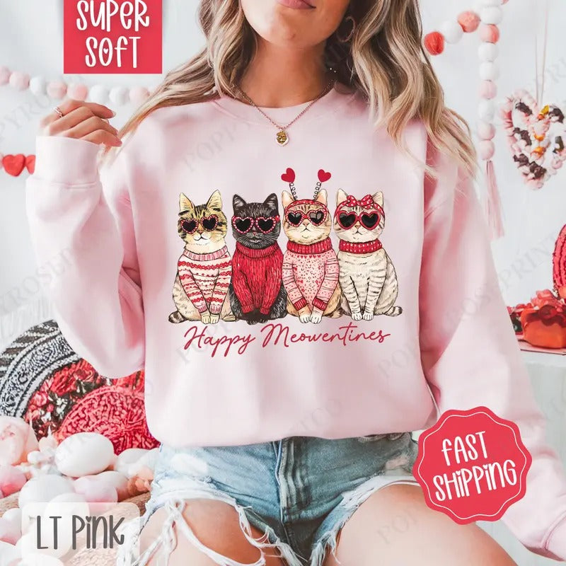 Cat Valentines Sweatshirt, Valentine's Day Crewneck, Holiday Cat Women's Sweater valentine sweatshirt valentine day