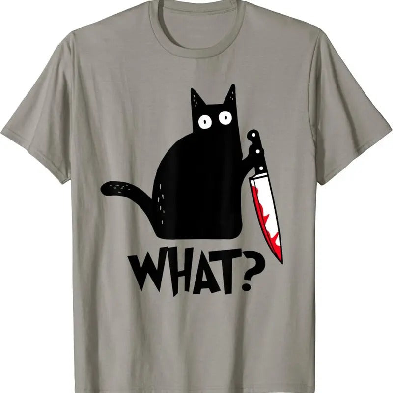 Cat What? Funny Black Cat Shirt, Cat With Kn*fe T-shirt, sweater and Hoodie