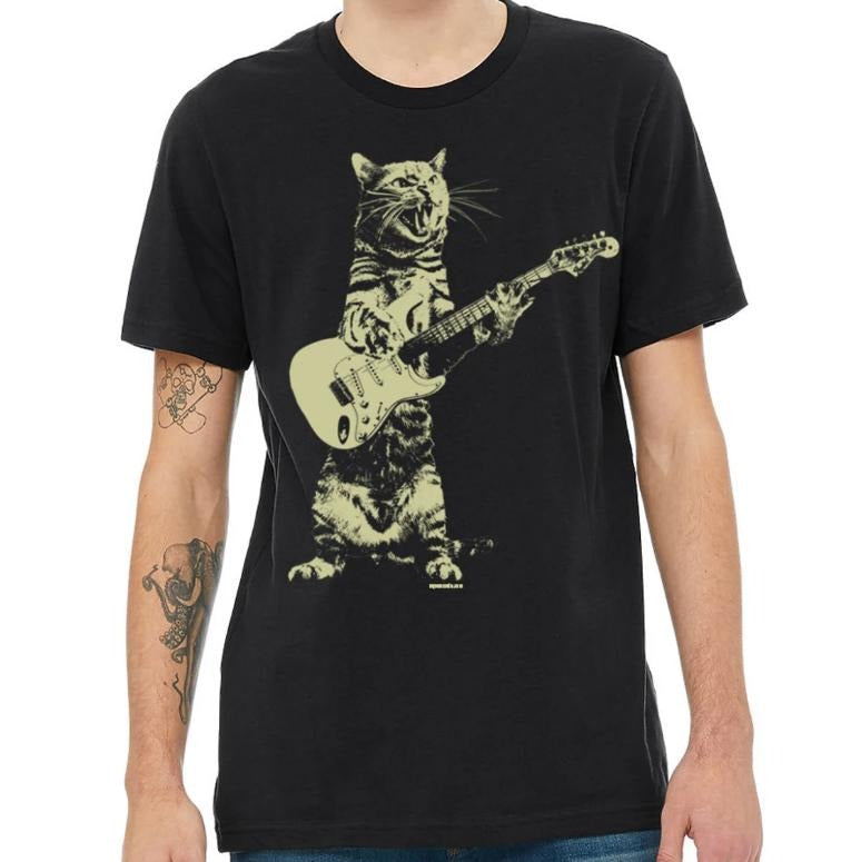 Cat playing guitar shirt mens cat playing guitar tshirt music tee mens graphic t shirts Guitar Girl Tee