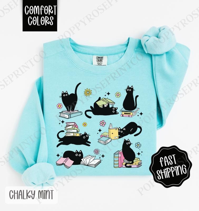 Cats Reading Comfort Colors Sweatshirt, Cat Lover Gift, Readers Pullover