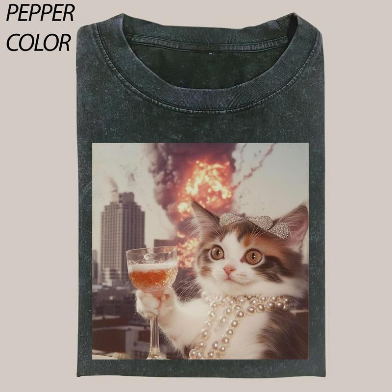 Cats To Heal Us T-Shirt, Cat cute Vintage Graphic Tee,Funny Cat Shirt, Women's T-shirts Streetwear Top