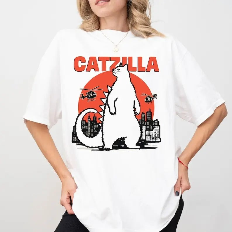 Catzilla Tshirt, Parody Monster Cat Shirt, Funny Cat Mom Gift, Trendy Tee