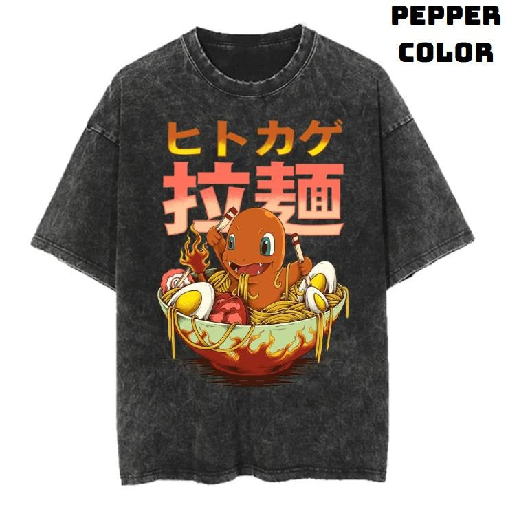 Charmander Ramen Vintage Graphic Tees, Charmander Tshirt, Pokemon Shirts, Pokemon Merch, Anime Manga Shirt, Anime Clothing, Unisex Casual Crew Neck T-Shirt Gifts For Men Women Streetwear Menswear Womenswear