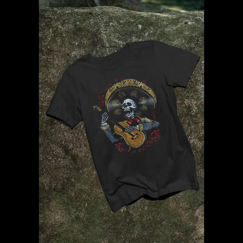 Charro Dia De Los Muertos T Shirt Men's 100% Cotton Crew Neck Short Sleeve Casual Rock Style Tee