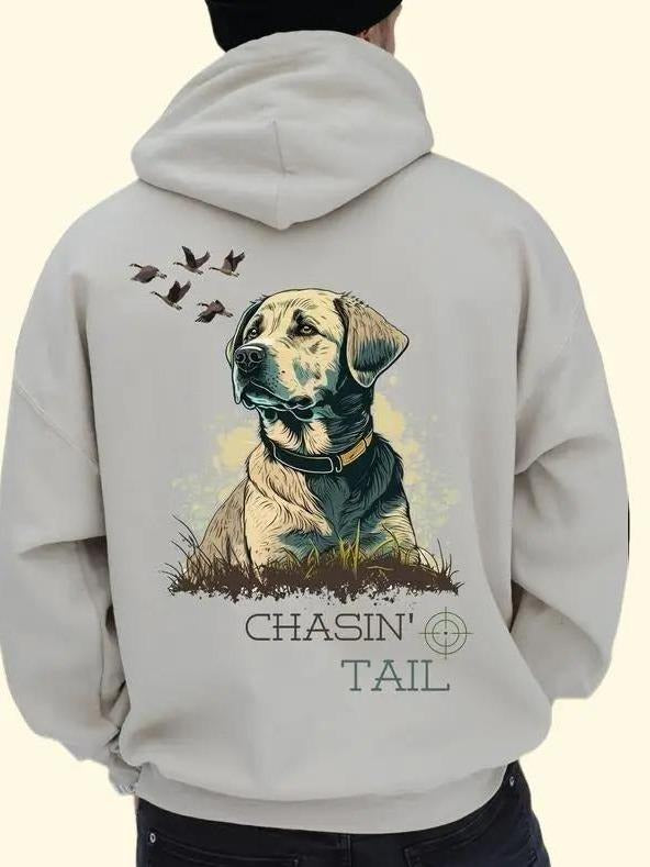 Chasin' Tail Hoodie - Hunting Dog Design, Comfortable and Durable Camo Country Hoodies, Perfect for Outdoor Enthusiasts and Dog Lovers, Ideal for Casual Wear, Stylish and High-Quality, Hoodie for Men and Women Menswear Sweaters. Tops Underwear Pullover Lo