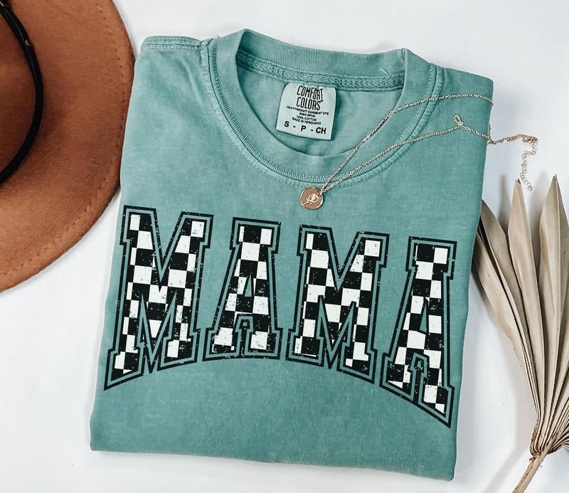 Checkered Mama Shirt Gift for Mom, Retro Mom Tee, Mother's Day Gift, Vintage Checkered Mama Shirt, Varsity Mom Sweatshirt