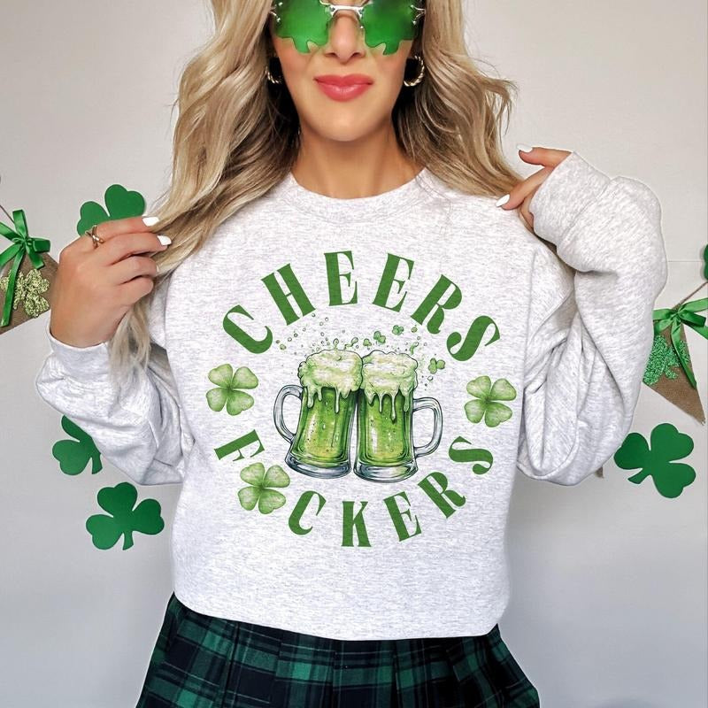 Cheers Fckers Funny St Patrick's Day Retro Clover Irish Day St Patty's Day Shamrock Lucky