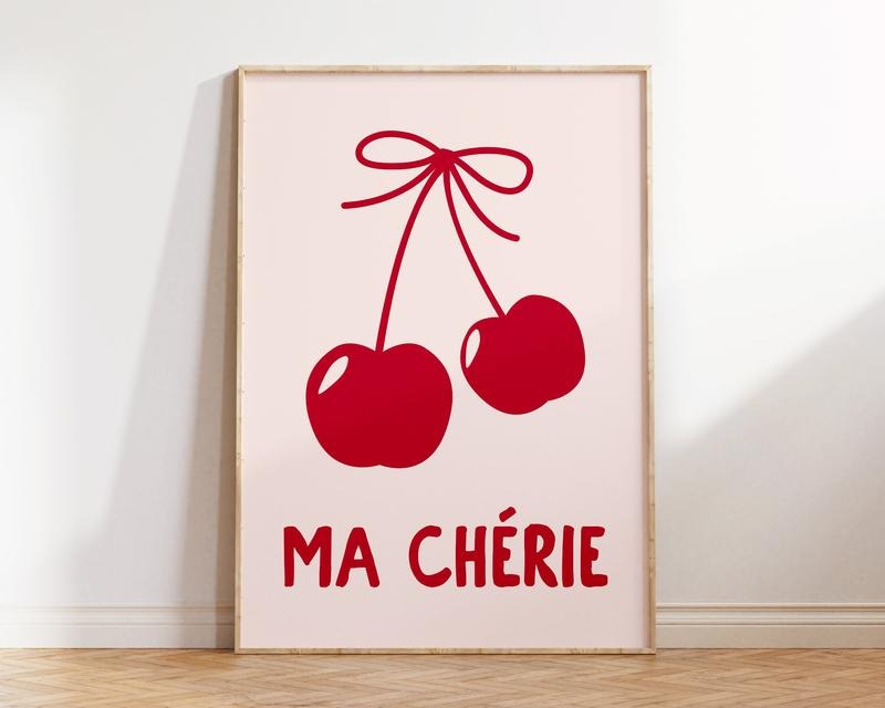 Cherry Poster, Cherry Bow Print, Trendy Wall Art, Coquette Room Decor, Aesthetic Print, Poster Prints No Frame, Gifts For...