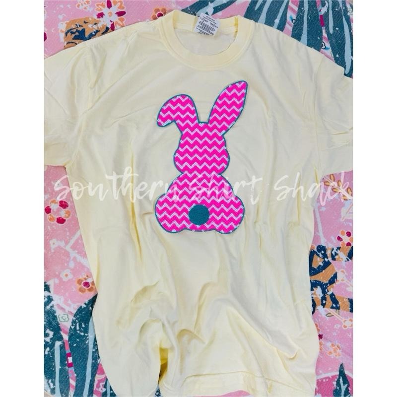 Chevron Sequin Bunny T shirt | Easter T Shirt | Banana comfort colors T shirt