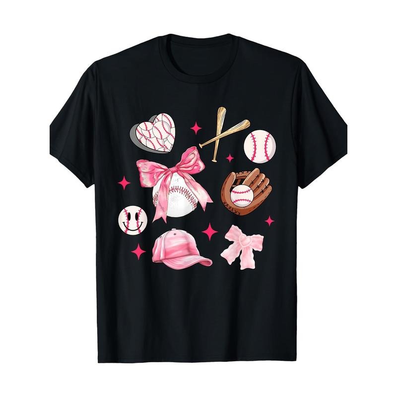 Chic Pink Bow Baseball Mom Cotton T-Shirt - Perfect Mother's Day Gift, Breathable & Soft, Short Sleeve, Crew Neck Made in USA