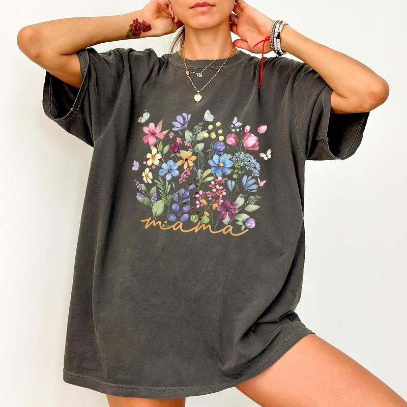 ChicCotton Floral Mama Comfort Colors Shirt, Mama Wildflower T-shirt, Gift For Mom, Mother's Day Gift, Womenswear