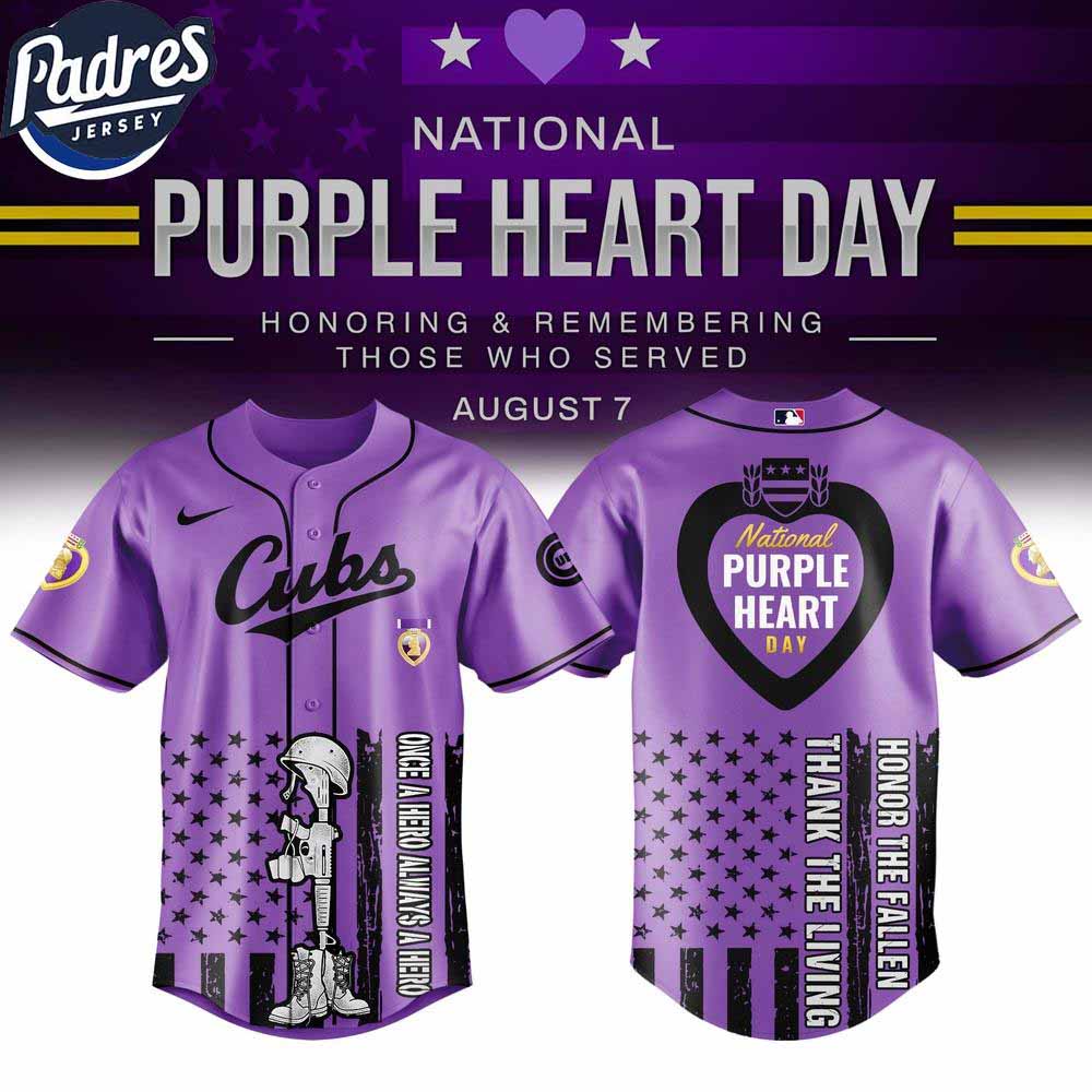 Chicago Cubs MLB X Purple Heart Day Personalized Baseball Jersey - Padres Jersey Oasis: Elevate Your Baseball Style Game