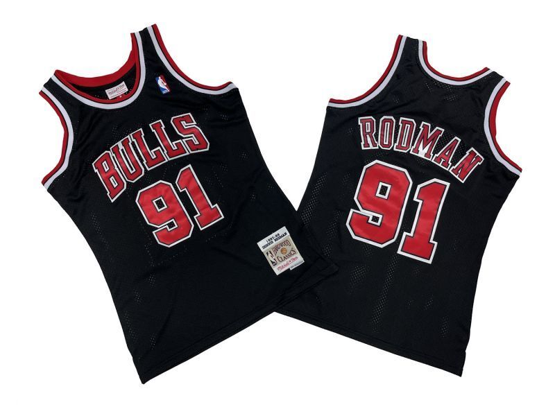 Chicago Bulls #91 Dennis Rodman Bulls 91 # Black 97-98 Season Mitchell Retro Jersey -- Scottie . Pippen Style 1